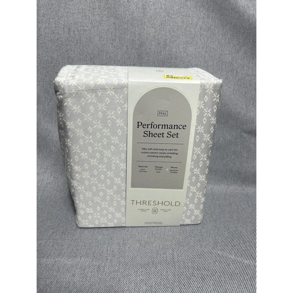 Threshold Full Performance Sheet Set Gray White Geometric Diamond 400TC Cotton